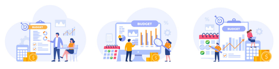 Budget business strategy, finance and accounting, budget calculation, economy and investment, flat design illustration vector banner and background for website