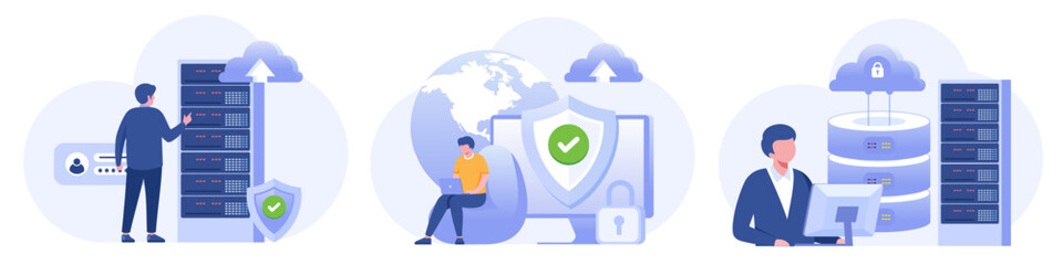 Database and personal data security, cyber data security, privacy, technology, flat design concept illustration template for website