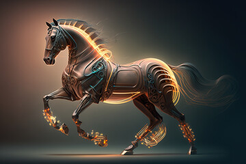 Canvas Print - Image of fantasy horses on clean background. Wildlife Animals. Illustration, generative AI.