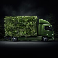 Wall Mural - Trucks Covered with Grass and leaves. Truck, eco-friendly environment concept.