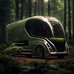 Wall Mural - Truck. Ecological concept. Truck made of green vegetation in the forest