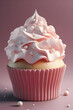 Cupcake with cream on a pink background, Generative AI