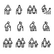 Senior people icon set, Aging society, Vector outline icon.