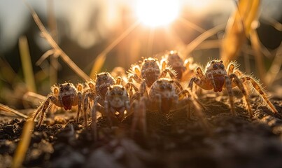 Arachnid selfie: Spider captures a stunning close-up showcasing its intricate web. Creating using generative AI tools