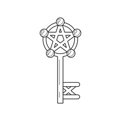 Magic key icon. Cartoon illustration of a gold key with gems isolated on a white background. Vector 10 EPS.