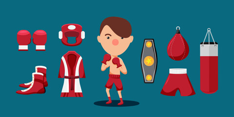 Poster - Young boxer man with boxing training equipmentcartoon vector