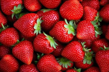 Wall Mural - Top View of Fresh red Strawberry Pile on Background