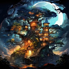 Canvas Print - fantasy tree house