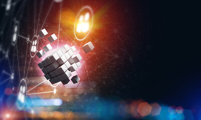 Wall Mural - concept of internet and networking with digital cube figure on dark background