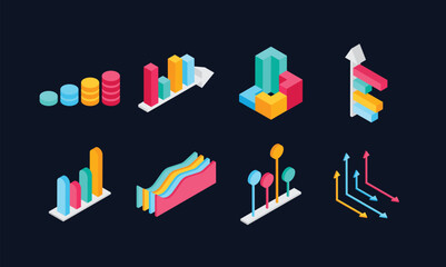 Poster - 3D isometric Set of Different Shape Infographic Elements.