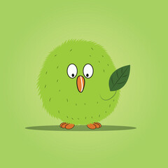 Canvas Print - Vector Illustration of Cute Green Fuzzy Bird Character.