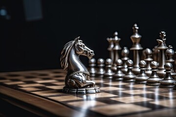 Leadership and Victory in Chess Game: Closeup of Horse and Pawn. Business Concept