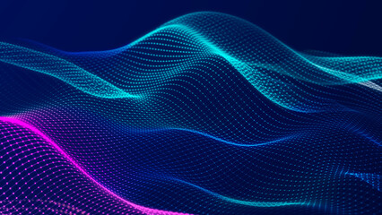 Leinwandbilder - Lights background. Colored music wave. Big data digital code. Futuristic dots Illustration. 3D