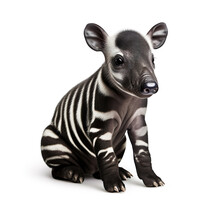 Cute Little Tapir Baby Newborn Realistic Photo Generative AI Illustration Isolated On White Background. Lovely Baby Animals Concept