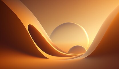 Generative AI, Beautiful gradient scene landscape with light orange, apricot color, horizontal wallpaper. Abstract studio room geometric background