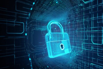 Aufkleber - binary code lock, Unlocking the Digital Fort: CGI Image of a Padlock Transformed into a Cryptic Circuitry Artwork, Evoking the Aesthetics of Cryptid Academia