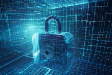 Aufkleber - binary code lock, Unlocking the Digital Fort: CGI Image of a Padlock Transformed into a Cryptic Circuitry Artwork, Evoking the Aesthetics of Cryptid Academia