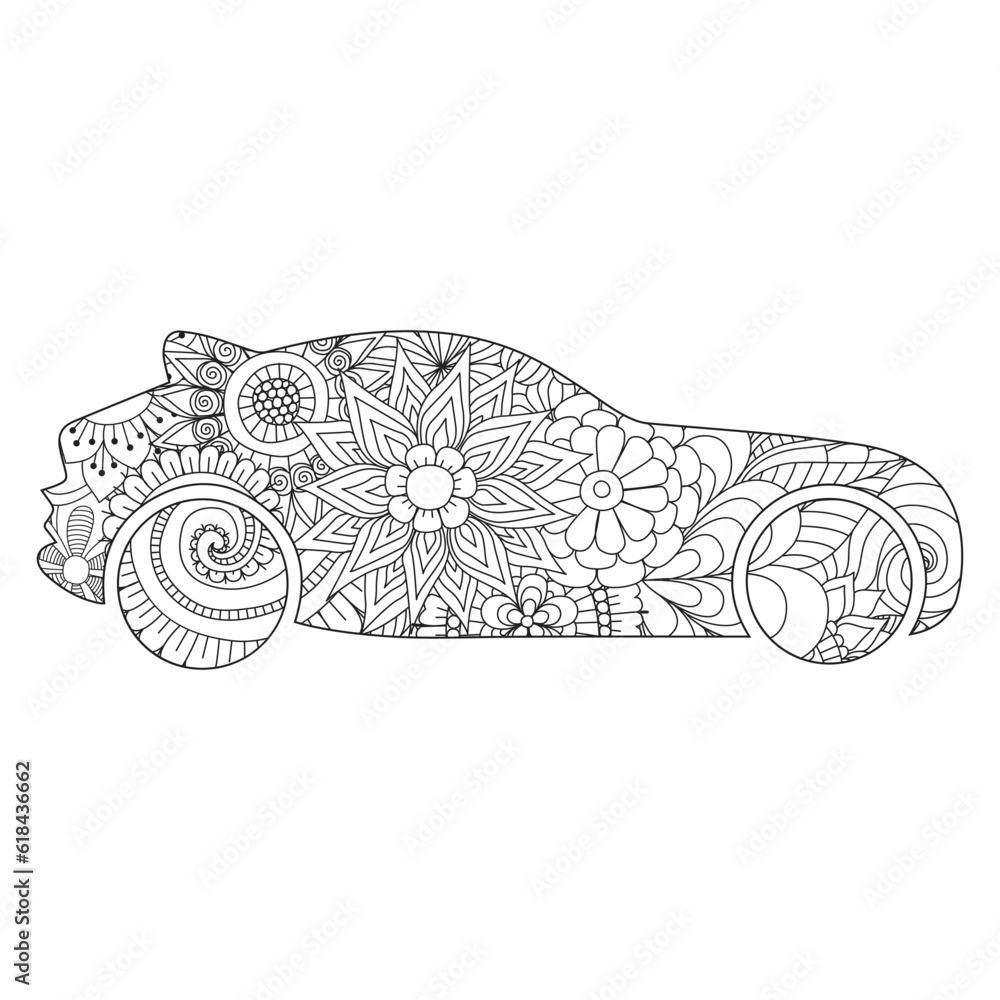 Mandala car coloring page. Mandala vector car. Car coloring page for ...