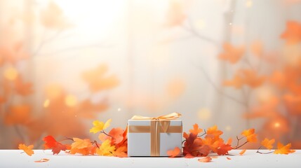 Canvas Print - present gift box. Autumn background. Copy space. Generative AI.