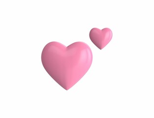 3d rendering of two pink hearts icon on white background