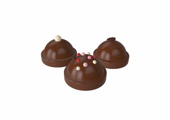 Poster - 3D rendering of three chocolate icons on a white background