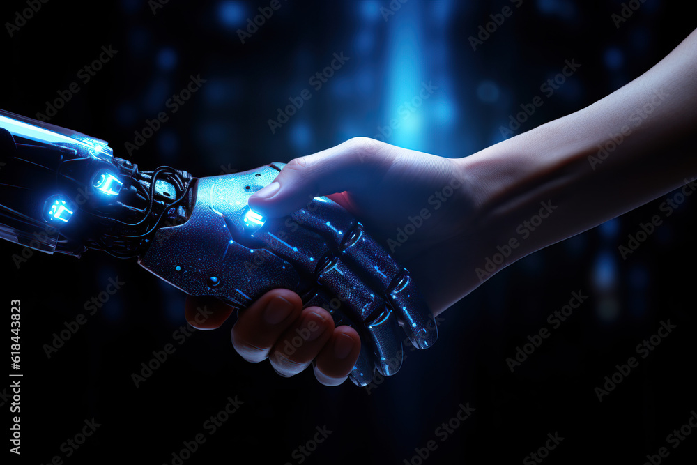 Human and Robot Shaking Hands Artificial Intelligence Cooperation ...