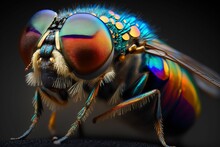 AI Generated Illustration Of A Macro Of A Fly With Its Vibrant Facial Features