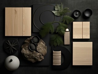 AI generated illustration of a simple moodboard inspiration design in a brown black color palette