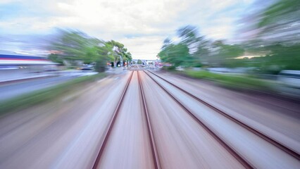 Poster - Hyper lapse of train riding between cities and stations with long exposure lights