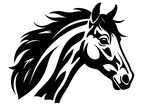 Fototapeta Konie - Horse black line stencil isolated on white background PNG