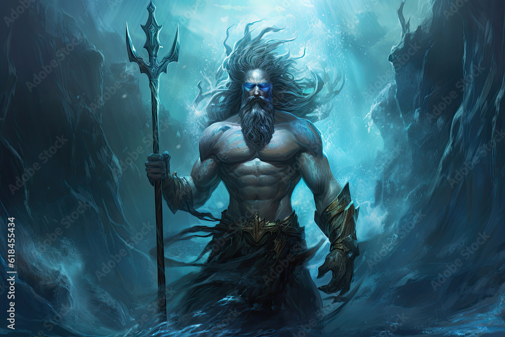 Poseidon God of the Sea illustration mythical, generated ai Stock ...
