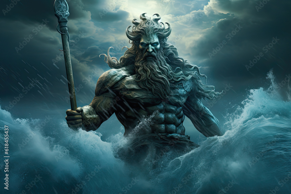 Poseidon God of the Sea illustration mythical, generated ai Stock ...