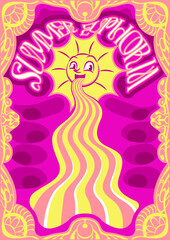 Wall Mural - 1960s psychedelic art. bright weird abstract poster or banner in hippie style. colorful party retro 