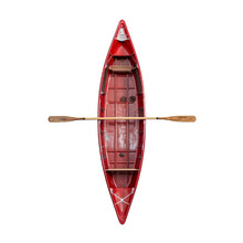 Top View Of A Red Pirogue With A Wooden Oar On A Transparent Cutout PNG Background. Generative AI