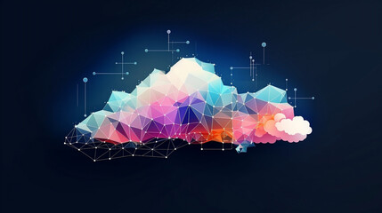 Wall Mural - cloud computing, Cloud infrastructure polygonal wireframe technology concept