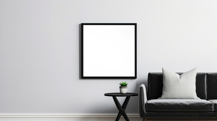 Wall Mural - Modern minimalist room with framed picture mockup.  Copy space. AI generation