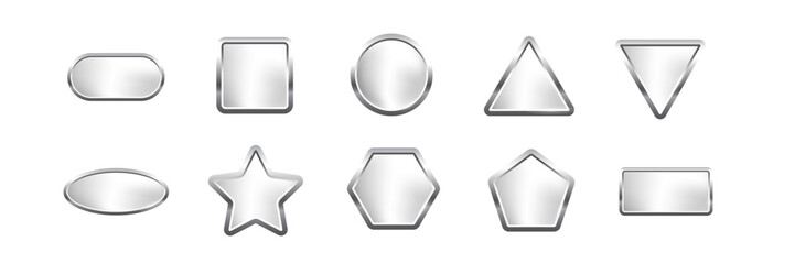 Wall Mural - silver buttons of different geometric shapes with frames and shine light effect vector illustration 