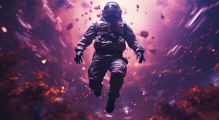 Wall Mural - astronaut on rock surface with space background ,astronaut walk on the moon wear cosmosuit. future c