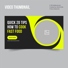 Wall Mural - Customizable vector youtube thumbnail banner template design, food recipe tips web banner template, premium vector eps file format