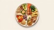 A balanced meal plate with portions of protein, carbohydrates, and vegetables. AI generated