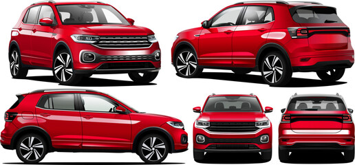 realistic vector car suv isolated red color with 3d perspective and transparency gradients with fron