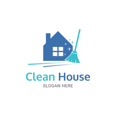 clean house logo conceot with house and broom icon