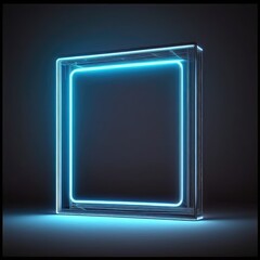 Wall Mural - Abstract art in neon spotlight in square frame isolated on black background. Concept of glowing geometric shape at night time. Finest generative AI.