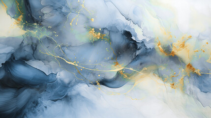 Wall Mural - Abstract background. Blurred watercolor paint of blue and gold color on white background