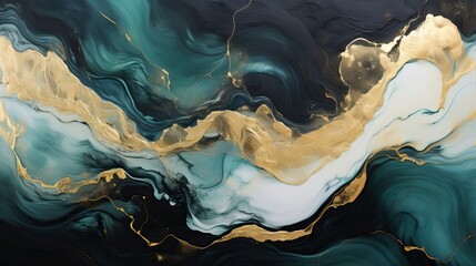 Wall Mural - Texture of green marble with golden veins. Generative AI.