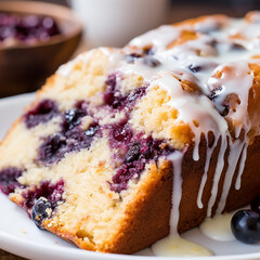 Wall Mural - Blueberry loaf pound cake with fresh blueberries AI generated
