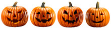 Set Of Four Funny Halloween Pumpkins. Isolated On Transparent Background. Generative Ai