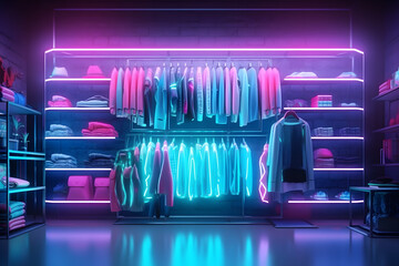 Digital clothing shopstore online with neon color.