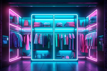 Digital clothing shopstore online with neon color.