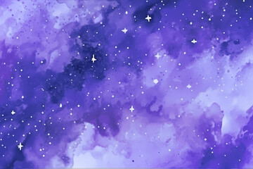 Wall Mural - Purple and blue watercolor space background. View of universe with copy space. Nebula illustration.